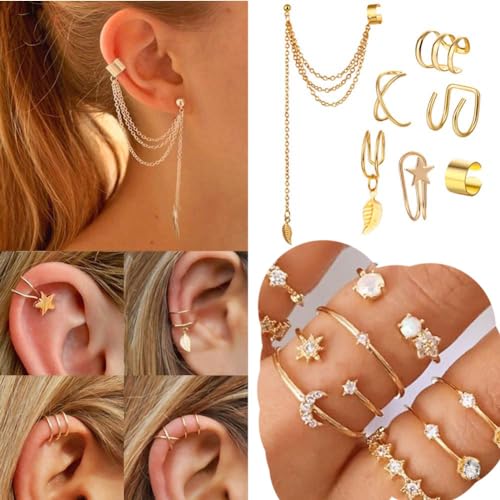 46-Pcs-Gold-Jewelry-Set-with-11Pcs-Necklace-11-Pcs-anklet-and-18-Pcs-Earring-Ear-Cuff6Hoop-Earrings-for-Women-Fashion-Indie-Costume-Jewerly-Pack-for-Friendship-Party-Gift