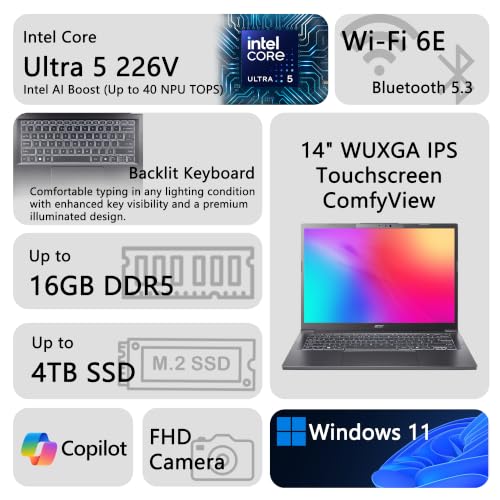 Image of Delca Customized Laptop Made with Acer Aspire 14 AI Portable Laptop | 14 inch WUXGA Matte Touch | Intel 8-core Ultra 5 226V (Up to 40 NPU Tops - Up to 53 GPU Tops) | 16GB DDR5 1TB /2TB /4TB SSD | Win 11