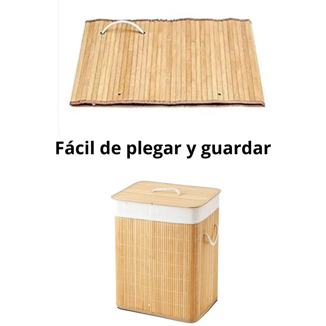 Cesto ropa sucia plegable de bambú Natural Rectangular 50x40x30cm