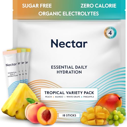Image of Nectar Hydration Packets - Electrolytes Powder Packets - Sugar Free & 0 Calorie - Organic Fruit Liquid Daily IV Hydrate Sticks for Dehydration & Rehydration Relief (Tropical 18 Pack)