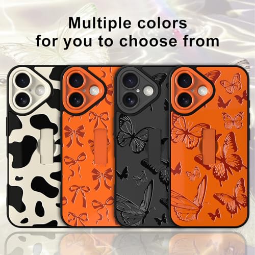 Image of for iPhone 17 Case with Finger Strap Holder, Cute Cool Butterfly Print Pattern Design for Women Men, Shockproof Anti Scratch Hand Kickstand Protective Cover, Orange