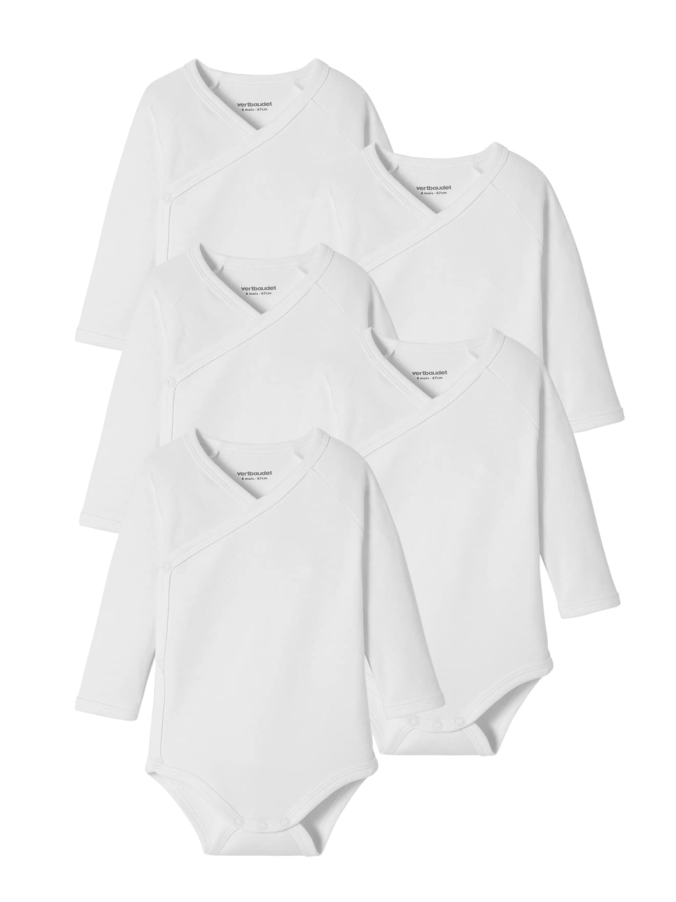 VERTBAUDET Lot de 5 bodies bébé manches longues ouverture naissance BASICS