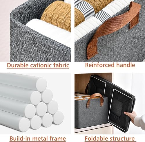 Image of 4 Pcs Wardrobe Organizer for Clothes with Metal Frame Rectangle Storage Baskets for Detailing FabricStorage Box Handles Shelf Basket for StorageClothes Pants Jeans Interior Small & Long Baskets