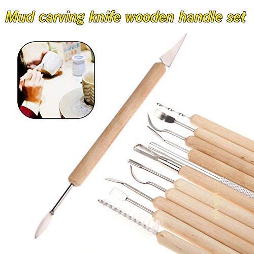 Image of ZHENGTU Ceramic 11 Pcs Wooden Handle Clay Carving Pottery Sculpting Tools for Art and Craft