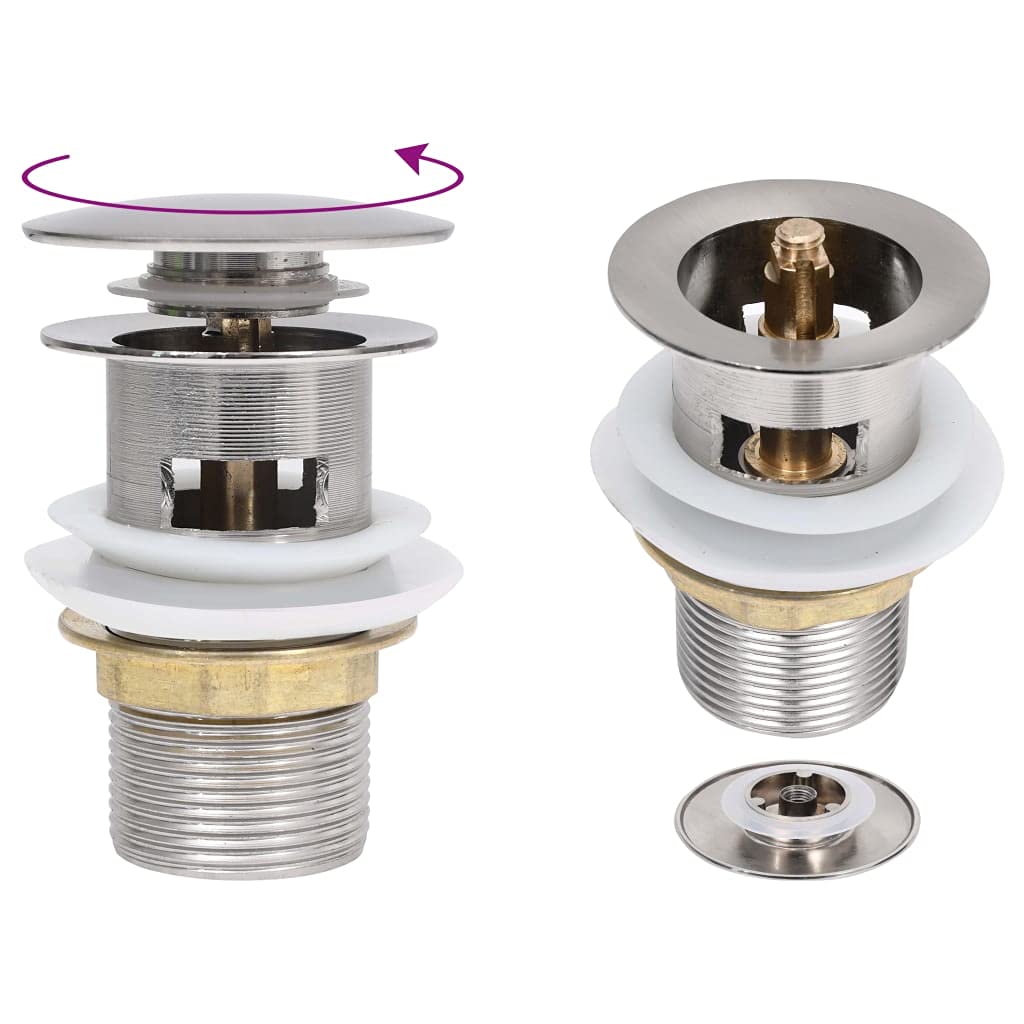 Mangloder - Desagüe con rebosadero en plata, 6,4 x 6,4 x 9,1 cm, de zinc y latón, para lavabo, baño, ducha, bañera con rosca de 1 pulgada y diseño desplegable sencillo