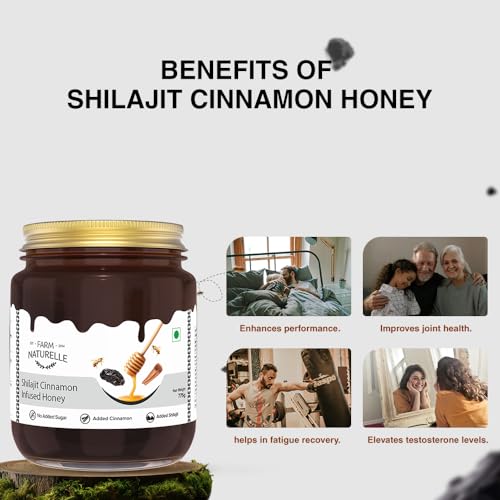 Image of Farm Naturelle -Shilajit infused in Cinnamon honey-powerful, therapeutically beneficial as well as fabulously tasty-for both, men n women-crafted wooden spoon along-1150g