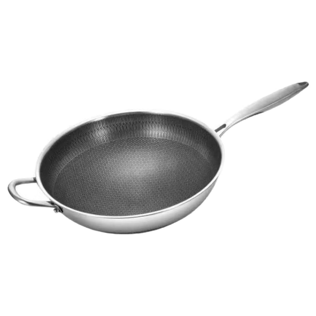 Padella Wok in Acciaio Inossidabile Design a Nido D'ape, Facile da Pulire, Compatibile Induzione, per Cuocere Verdure e Barbecue