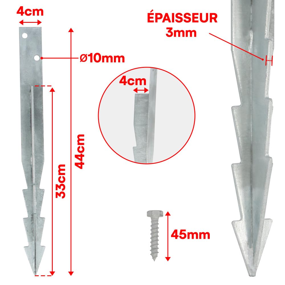 Oxeo Kit ancrage au Sol balançoire - 4 ancrages 44 cm en Acier Galvanisé Ancre Support de Poteau - pour balançoire Tour Aire de Jeux