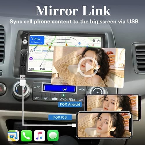 Miniatura 3 de Radio de auto doble DIN con Bluetooth, pantalla táctil de 7 pulgadas, estéreo de coche compatible con enlace de espejoFMSWCEQSELAUXUSBSD + cámara de