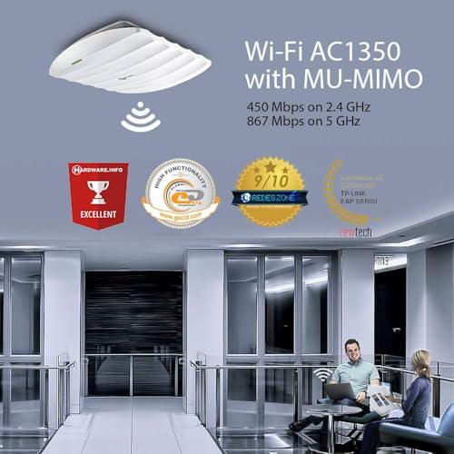 Image of TP-LINK (EAP225) AC1350 (867+450) Dual Band Wireless Ceiling Mount Access Point, POE, GB LAN, Cluster-able, Free Software