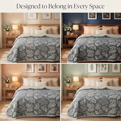 Image of HOMEKART Premium 100% Cotton Dohar for Double Bed | Reversible AC Blanket | Lightweight All Season Comforter | Soft & Breathable Summer Quilt for Adults | 150 GSM | 88 x 85 Inches (Graphite Willow)