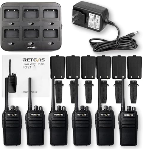 Retevis RT21 2 Way Radio Long Range, Walkie Talkies for Adults, Heavy Duty Rechargeable Two Way Radios with Six-Way Charger, for Manufacturing Education(6 Pack)