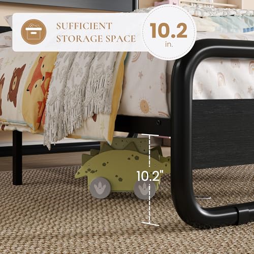 Image of SHA CERLIN Twin Size Metal Bed Frame with Wooden Headboard, Black