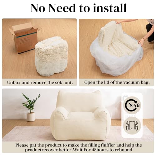 HOMMPA Bean Bag Chair for Adults with Armrests- Cat Shaped Large Comfy Beanbag Lazy Floor Sofa Chair for Living Room Bedroom Dorm Beige - image 5