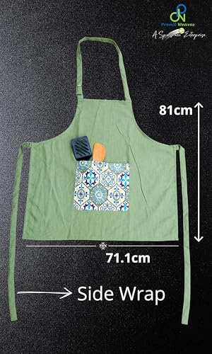 Image of Kitchen Apron for Women & Men | 100% Cotton | Cooking Apron with Big utility Pocket | Adjustable neck strap | Free Size | Kitchen Utensils Accessory