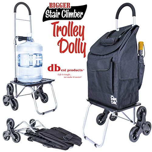 dbest products Stair Climber Bigger Trolley Dolly, Black Grocery Shopping Foldable Cart Condo