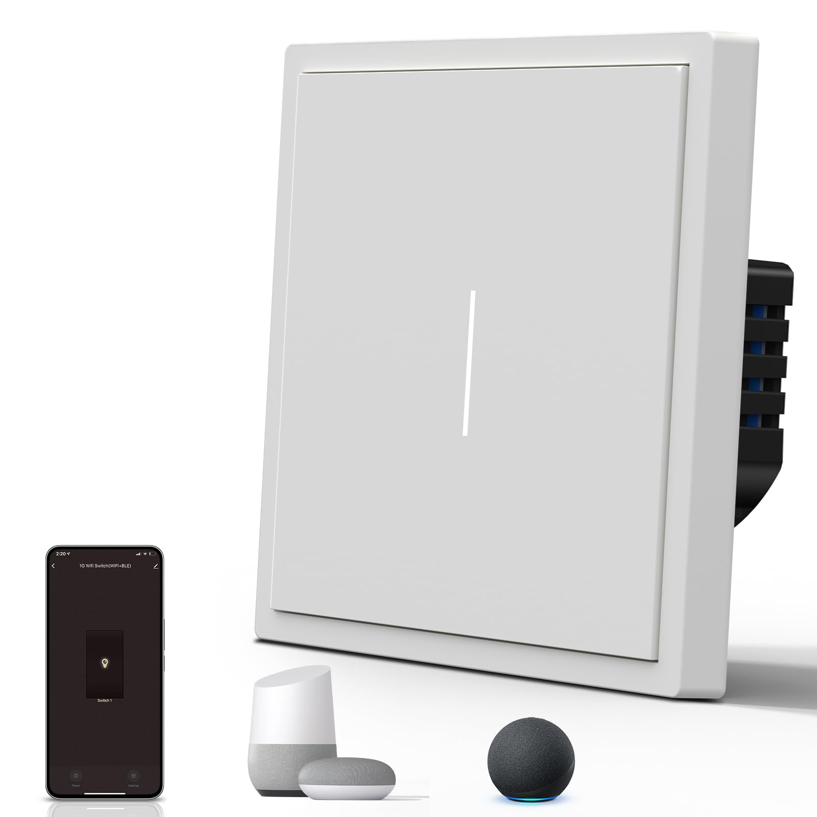 BSEED Smart Light Switch,WiFi Mate Wall Switch with Led Indicator,Remote Control,Voice Control,Timer Function,1 Gang 1 Way,White 86mm — image 1