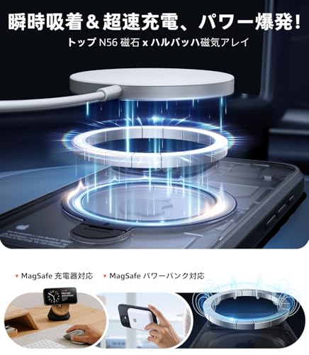 undefined TORRAS iPhone 17 用 ケース【多機能一体・360°新定点回転スタンド】 Magsafe対応 【Ostand Q3 Spin】高耐久性 耐衝撃 ゼンマイ式スタンド リング 縦横両対応 マグネット搭載 急速充電対応 指紋防止 ブラック の商品画像 4