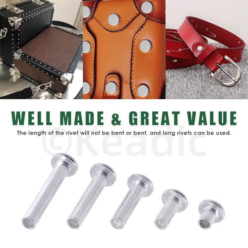 Keadic 201Pcs M5 Aluminium Flachkopf Halbrohr Nieten Sortiment Set, M5 x 6/12/20/25/30mm Silber Ton Metall Bolzen Befestigungen für Leder Haushalt Automobilindustrie