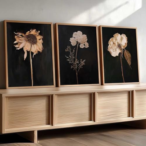 Image of kotart Floral Art Home Decoration for Wall Decor | Aesthetic Paintings With Frame For Living Room Bed Room Hotel Wall Decor Digital Reprint Set of 3 (19X25 inch)