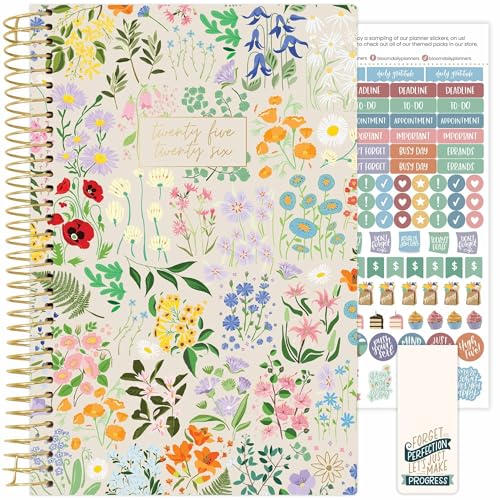bloom daily planners 2025-2026 Academic Year Daily Planner (July 2025 - July 2026) - A5 Weekly & Monthly Calendar, Cute Floral Agenda Organizer Book with Stickers - 5.5