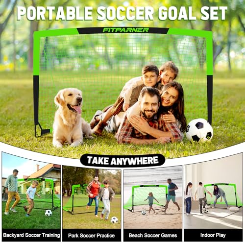 Image of Kids Soccer Goals for Backyard Set - 2 Pack of Portable Pop Up Soccer Nets with Ball,Cones,Complete Training Equipment Kit for Toddler,Youth,Kids Age 3-14,Outdoor Sports Game
