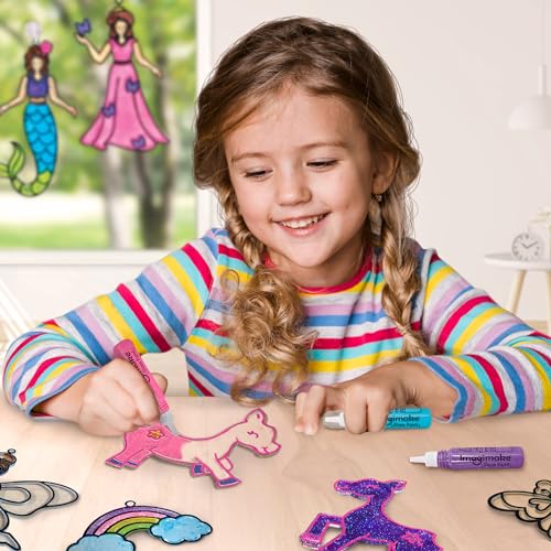 Image of Imagimake Window Art Princess & Unicorn | Mermaid Suncatcher Kit | 32 Pieces Glass Painting Set | Kids Activities Ages 5-8 | DIY Craft Kit | Birthday Gift for Girls Ages 5,6,7,8,9,10,12 Years Old