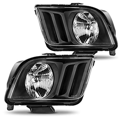 DWVO Headlight Aseembly Compatible with 2005-2009 Ford Mustang Black Housing Clear Lens Driver and Passenger Side