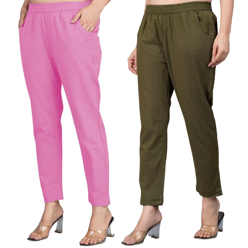 Image of Regular Fit Fully Elastic Waist Ankle Length Premium Cotton Casual Trouser Pant (Combo Pack of 2)