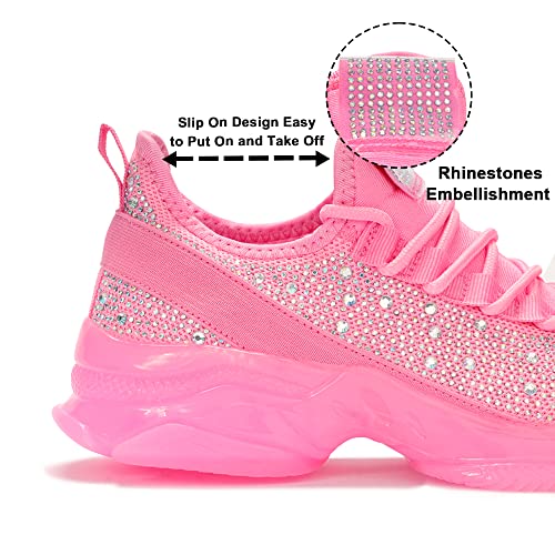 BELOS Women's Rhinestone Mesh Slip On Walking Shoes Fashion Breathable Spakle Glitter Sneaker4