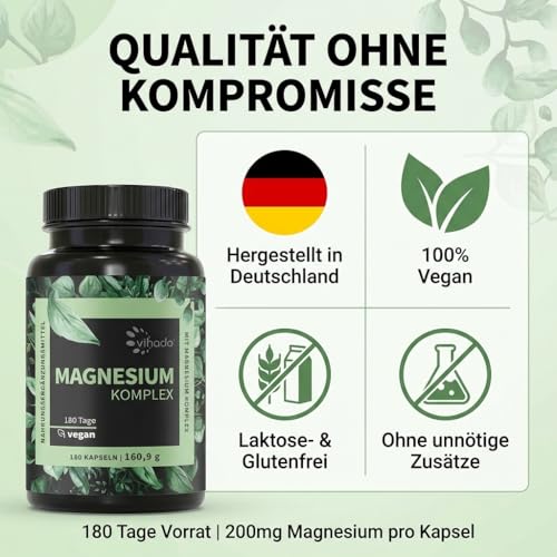 Vihado Magnesium Komplex, 180 Kapseln, 5-in-1 Matrix, 668,7 mg Tagesdosis – Ansicht 5