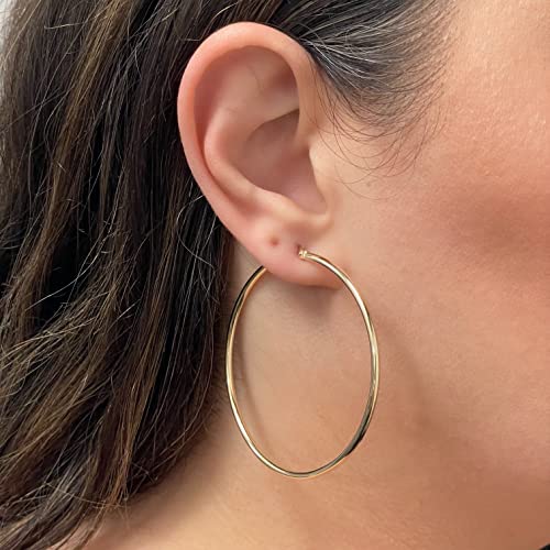 Image of Italian 14k Yellow Gold High Polished Round Hoop Earrings