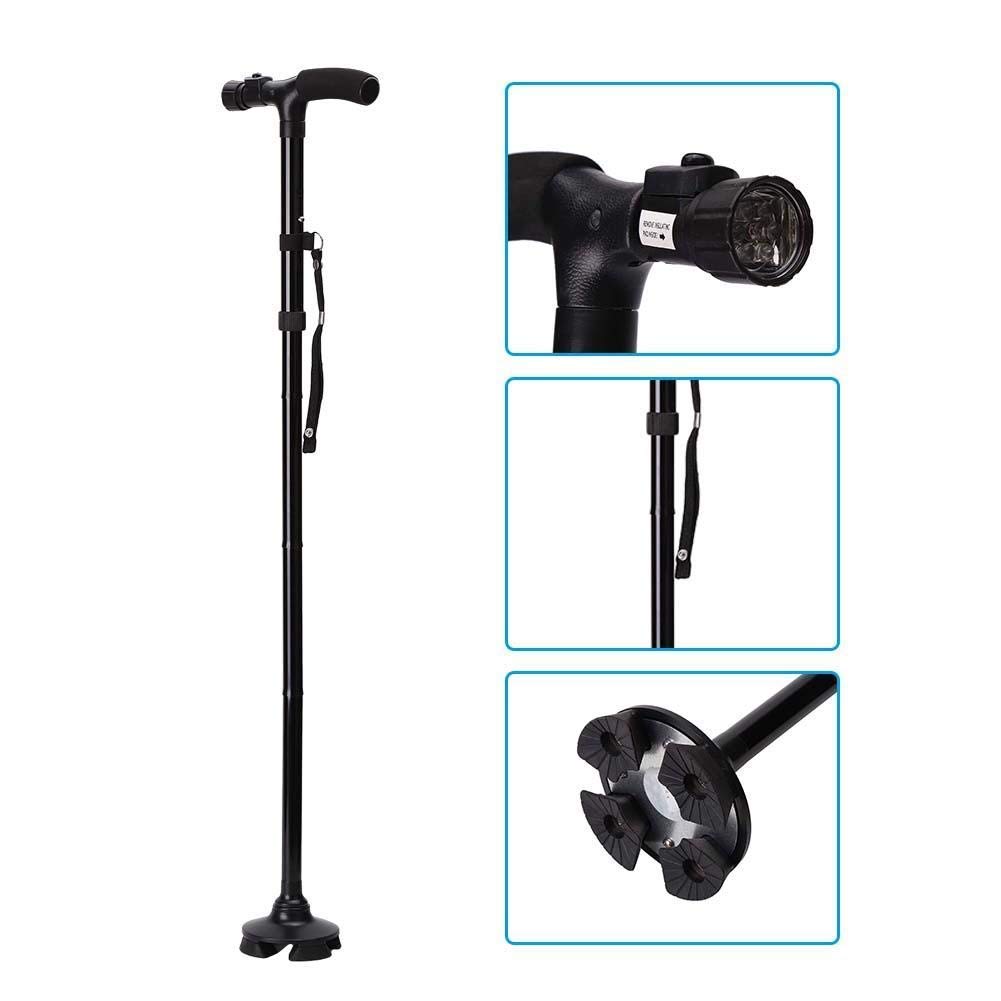 Bastón para Caminar, bastón para Caminar, Plegable, Antideslizante, Plegable, de aleación de Aluminio, bastón Plegable para Caminar con luz LED, Regalo para Ancianos Interesting