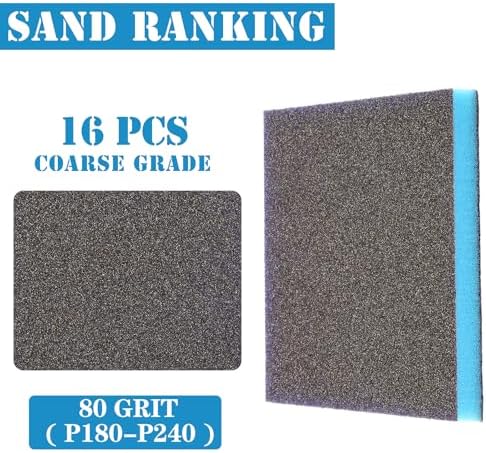 16Pcs 80 Grit Sanding Sponge, Jamiikury Sanding Blocks Washable and Reusable, Wet Dry Sandpaper Sponge for Wood Metal Furniture Paint and Drywall