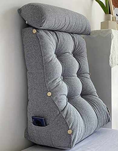 LZMLZQ Reading Pillow Bed Wedge Triangle Back Cushion Adult Backrest Lounge Cushion with Pocket Firm Back Support Sitting Up Bed Couch for Removable Cover, 1,S=40x50x25cm