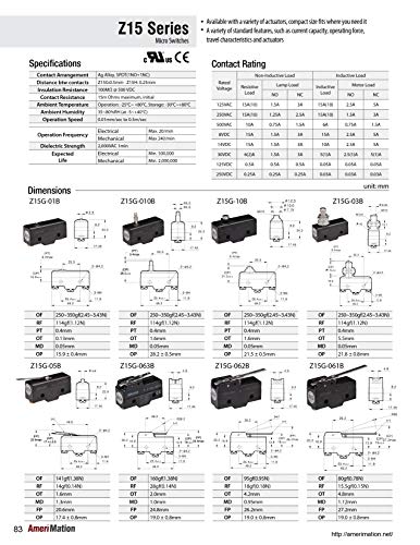 Z15G-03B, Limit Switch, 49.2x24.2x17.45mm Plastic (Phenol) Body, 1 NO & NC w/snap Action, Panel mounting Push Plunger Actuator