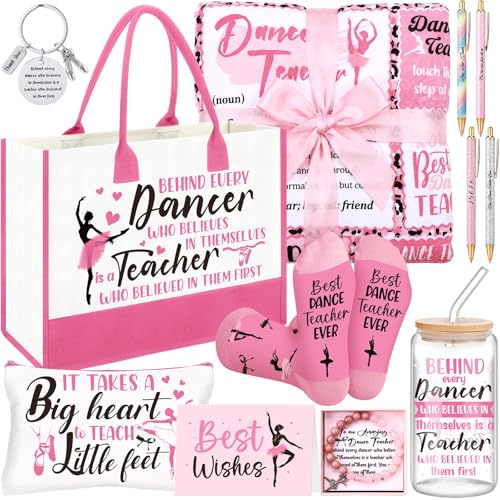 Tallew 12 Pcs Dance Teacher Gifts for Women Ballet Throw Blanket Socks Glass Cup Keychain Tote Bag...