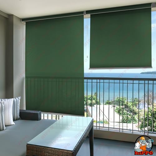Image of HIPPO 180 GSM HDPE Outdoor Balcony Roller Blind with UV & Dust Protection- Smooth Corded Roll-Up & Down System, Light Filtering Shade for Balcony & Garden Use (Midnight-Green, 3FTX6FT)