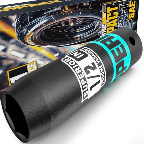 Image of 1 /2 inch Drive Impact Socket, 1 /2 inch Deep Socket, SAE, 6 Point, CR-V, for Car Repair, Loosen the Fastening Nut