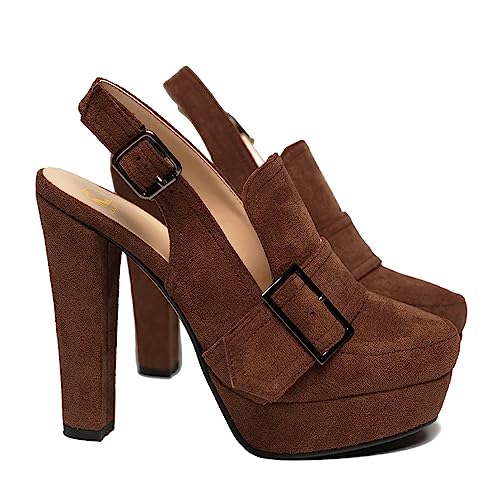 Image of SHODENSE Women Vintage Platform Chunky High Heels Pumps Shoes Round Closed Toe Platform Loafers Ankle Strap Block Heel Slingback Summer Sandals Backless Buckle Loafer Ladies Chic Sexy Party 4-11 M US