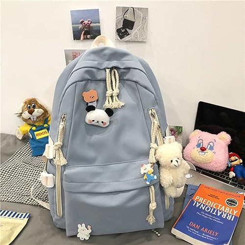 Aesthetic Backpack Preppy Backpack for School Preppy School Supplies Kawaii Backpack Cute Backpack with Accessories (Blue)2