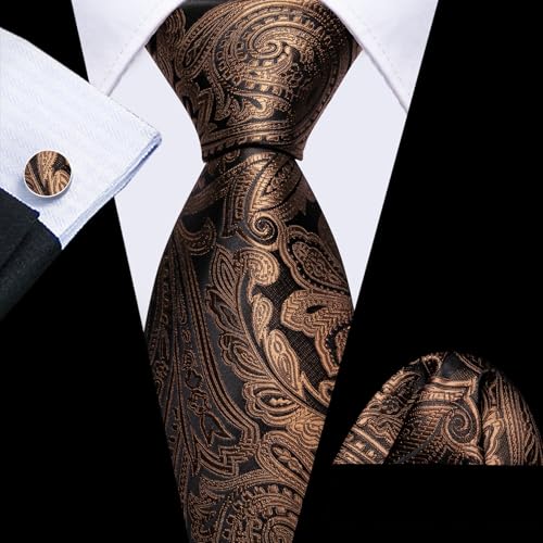 Image of Barry.Wang Men Tie Set Paisley Silk Necktie Pocket Square Cufflinks Formal Wedding Business Party