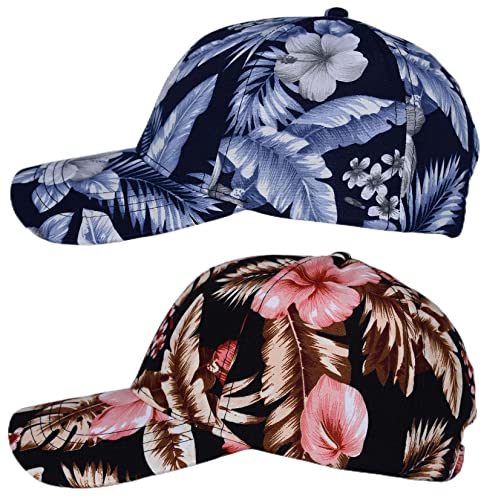 Aosmi 2 Pack Fashion Cute Floral Print Baseball Hats, Strapback Adjustable Wild Flower Leaf Hawaiian Beach Casual Outdoor Ball Caps For Men Women #TOP3
