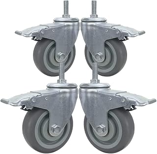 QARNBERG 75mm Rubber Caster Wheels Swivel Caster With Brake Heavy Duty Caster M12 Threaded Stem Industrial Casters No Noise Furniture Caster Set Of 4 Castors