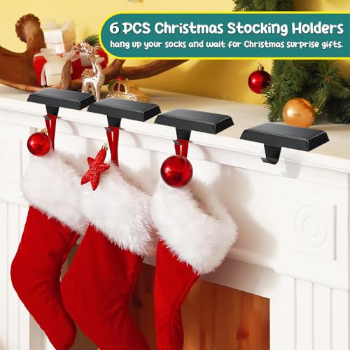 SUNEZLGO 6 Pack Christmas Stocking Holders, Metal Weighted Stocking Holder for Mantle Fireplace Shelf, Stocking Hooks with Protective Pad, Stocking Hangers for Xmas Holiday Party Home Decoration by SUNEZLGO - Image 5