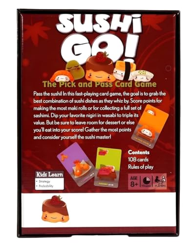 Image of Sushi Go Family Board Game with 108 Cards | Fast-Paced Pick & Pass Party Game for Kids, Friends & Family Game Nights Fun | Ages 8+ Years | Players 2-5