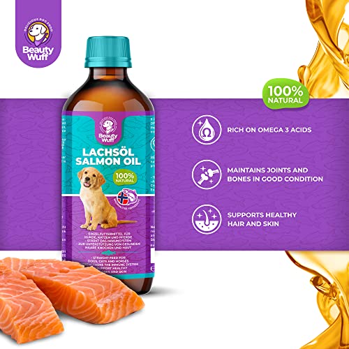 Beauty Wuff – Lachsöl für Hunde, Katzen und Pferde – Reich an Omega 3 Säuren– Fischöl für Hund (500 ml)…