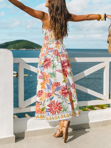 Image of CUPSHE Women's Summer Dresses Casual Spring V Neck Sleeveless Floral Beach Vacation Long Spaghetti Strap Flowy Maxi Dress