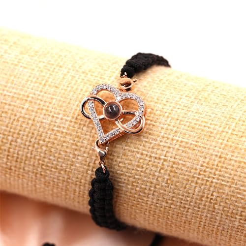 Image of 100 Languages I Love You Bracelet Necklace Heart Projection Bracelets Adjustable Braided Rope Friendship Love Gifts for Mom Best Friends