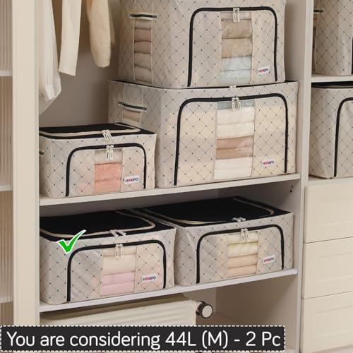 Image of HOKIPO 44L Wardrobe Organiser for Storage of Clothes, 600D Oxford Fabric Storage Box, Ivory Noir Pack of 2 (AR-6485-BLK*2)